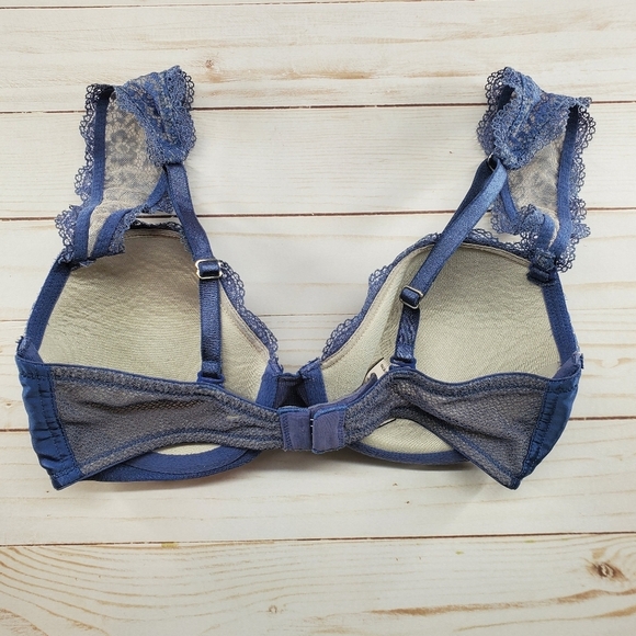 Victorias Secret Dream Angels Lined Demi 32D Lace Overlay Periwinkle Blue‎ Cream - Picture 5 of 9